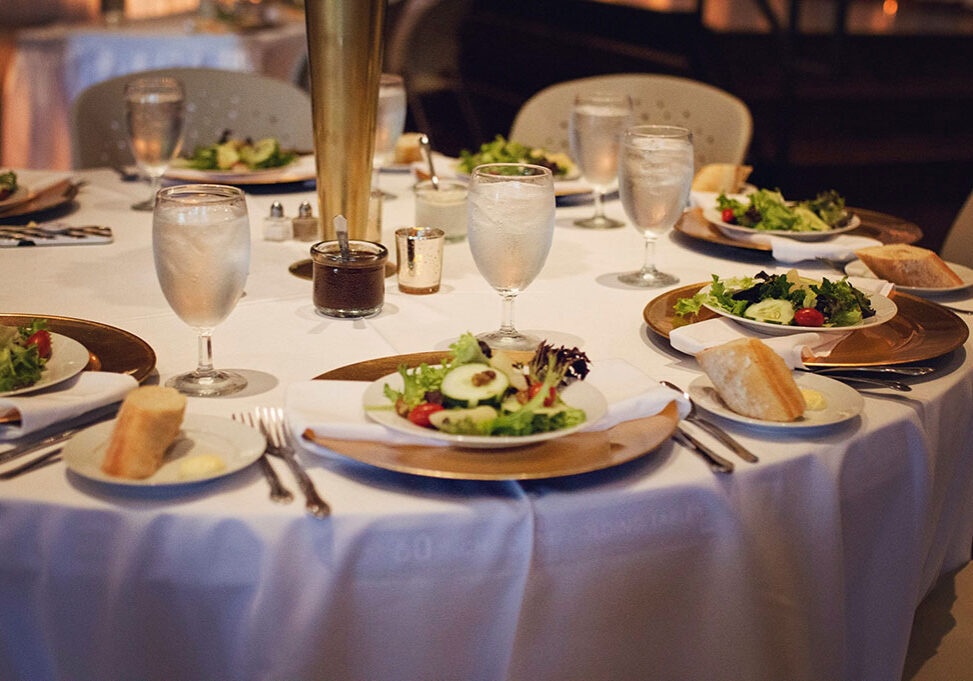 Table setup and foods on the table
